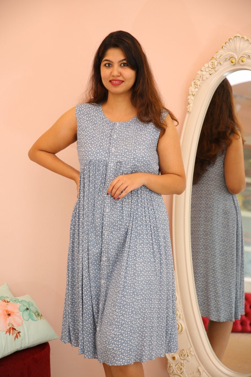 Hospital gown|sleeveless|blue|HavenHomewearsALL US WOMENmaternity and feeding