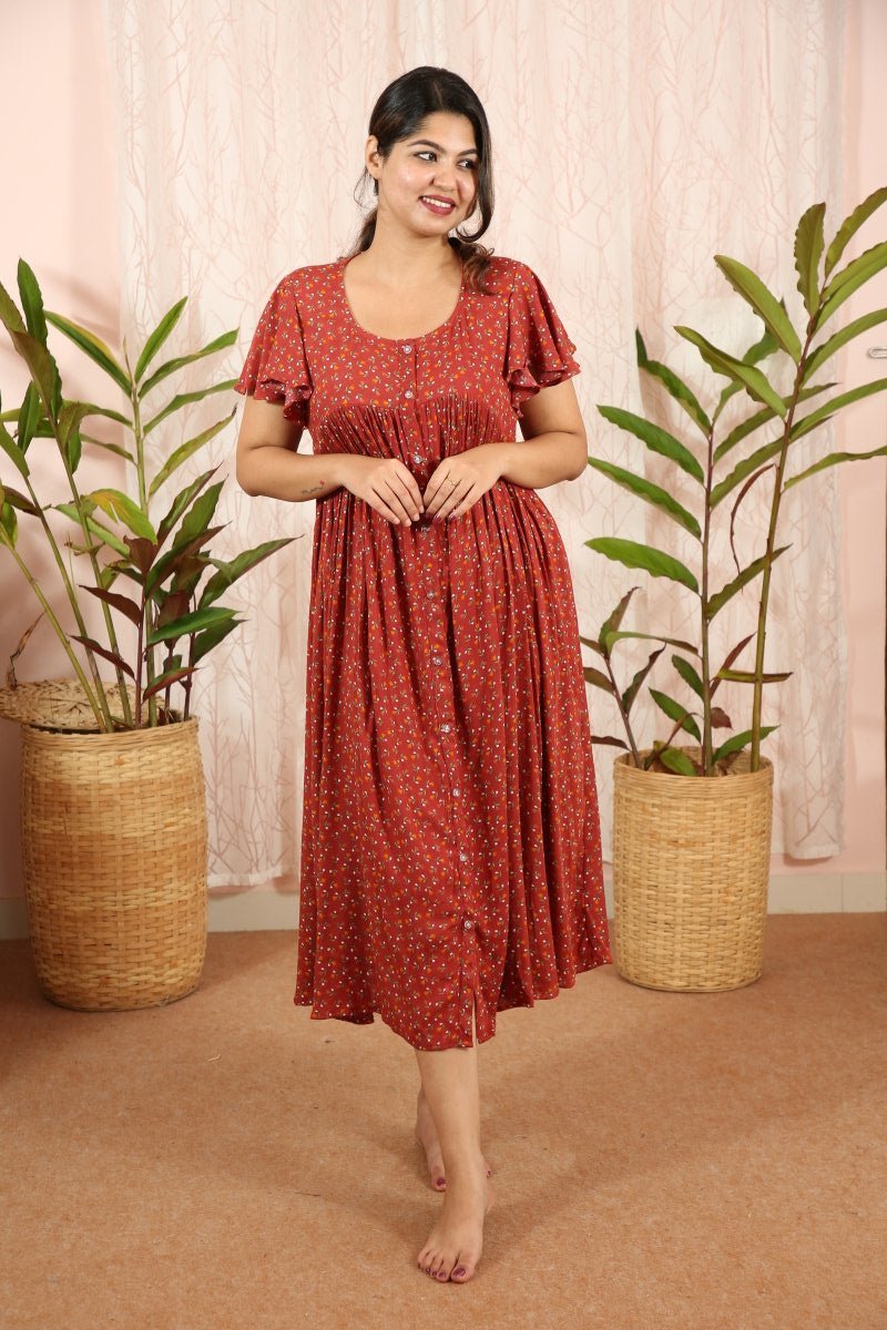 Hospitalgown|Maternity|Brickred|Alluswomen|shubhadhaALL US WOMENmaternity and feeding