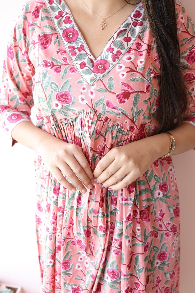 Inara |Ethnic Handblock Printed Cotton Maternity Dress & Feeding Zips | Noor All us womenALL US WOMENmaternity and feeding