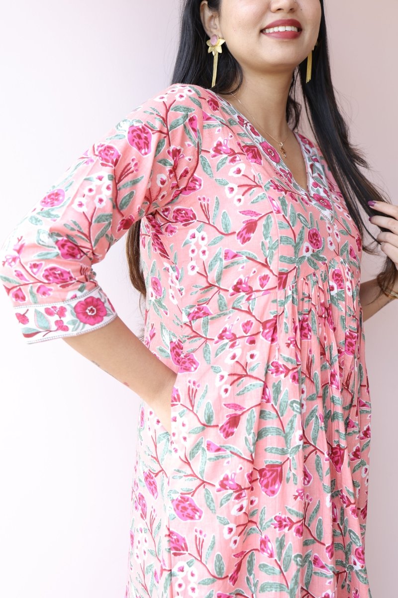 Inara |Ethnic Handblock Printed Cotton Maternity Dress & Feeding Zips | Noor All us womenALL US WOMENmaternity and feeding