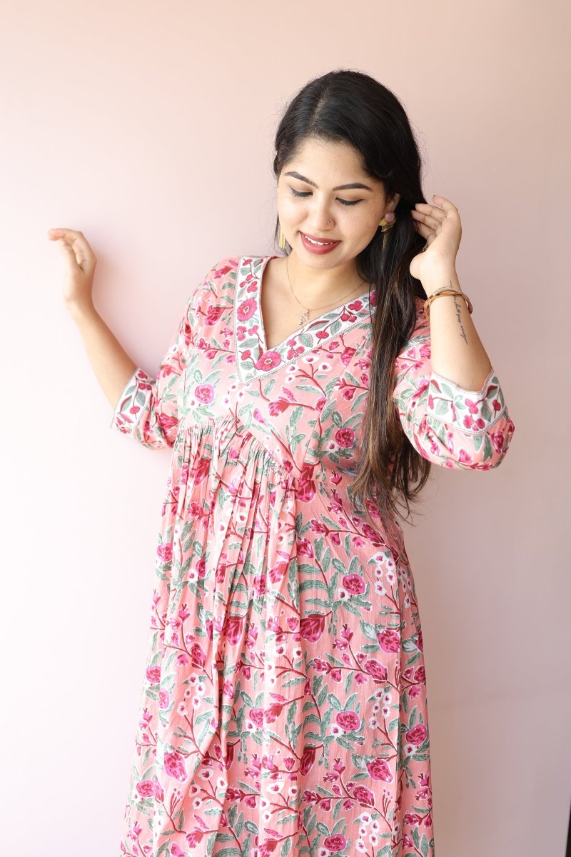 Inara |Ethnic Handblock Printed Cotton Maternity Dress & Feeding Zips | Noor All us womenALL US WOMENmaternity and feeding