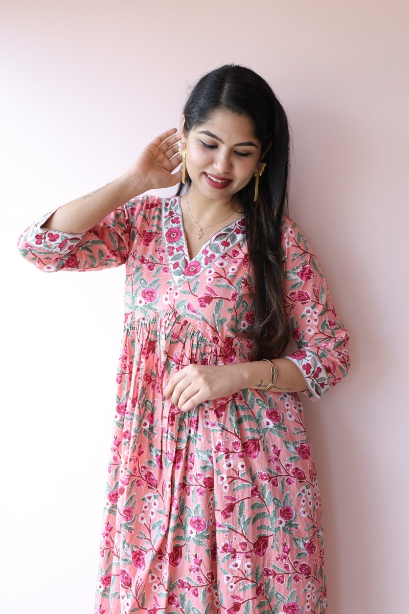 Inara |Ethnic Handblock Printed Cotton Maternity Dress & Feeding Zips | Noor All us womenALL US WOMENmaternity and feeding