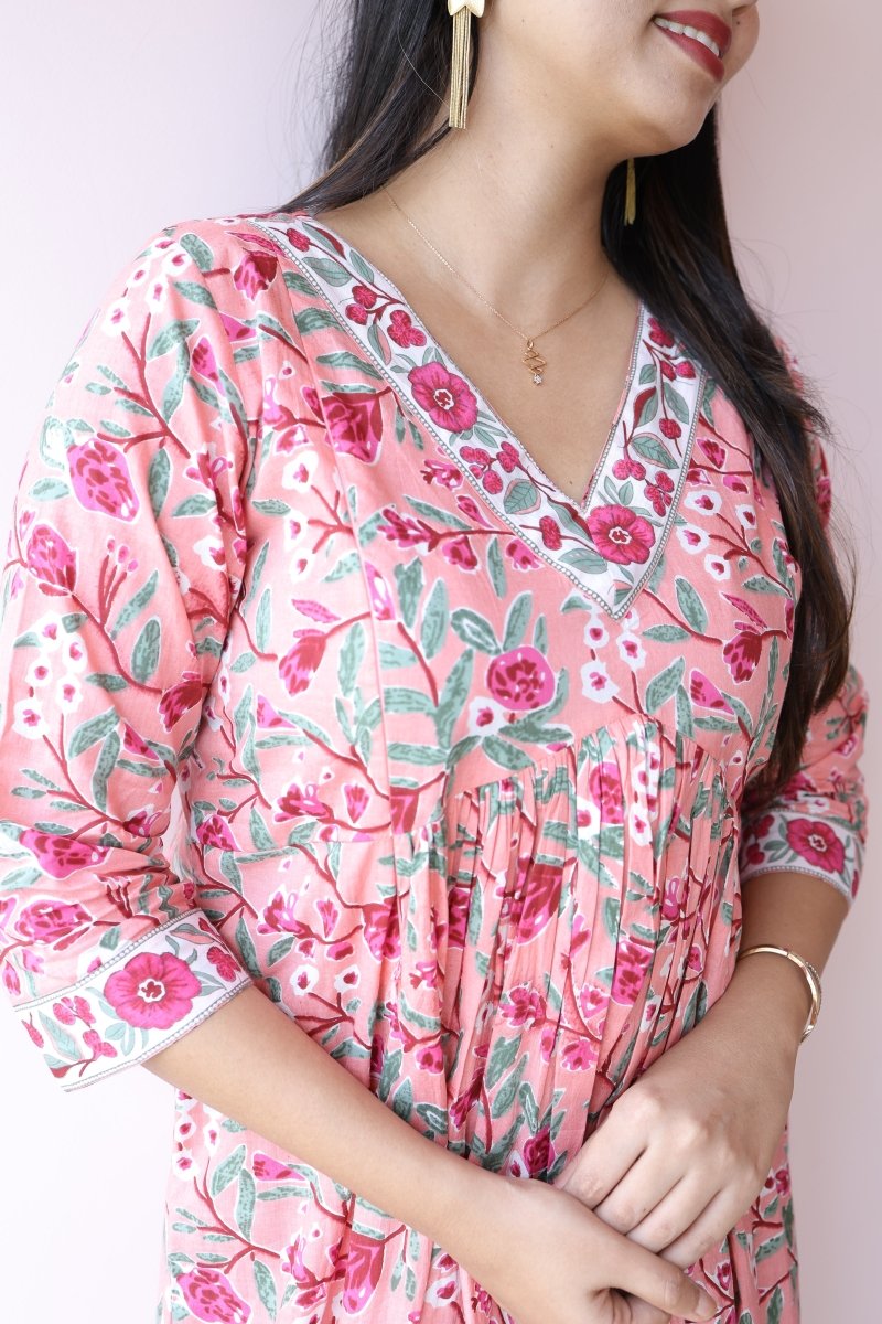 Inara |Ethnic Handblock Printed Cotton Maternity Dress & Feeding Zips | Noor All us womenALL US WOMENmaternity and feeding