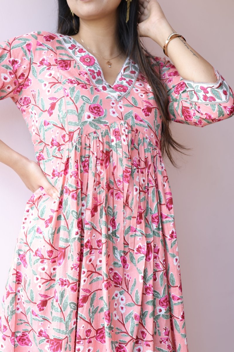 Inara |Ethnic Handblock Printed Cotton Maternity Dress & Feeding Zips | Noor All us womenALL US WOMENmaternity and feeding