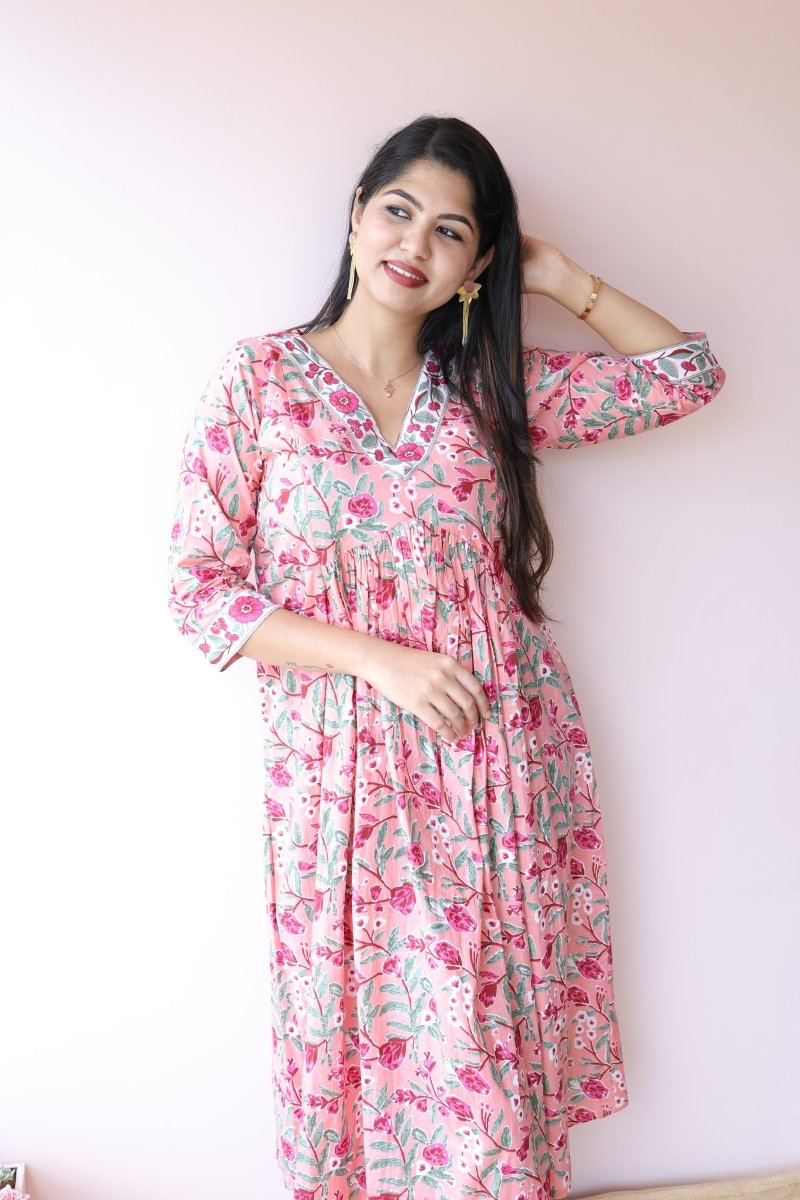 Inara |Ethnic Handblock Printed Cotton Maternity Dress & Feeding Zips | Noor All us womenALL US WOMENmaternity and feeding