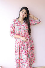 Inara |Ethnic Handblock Printed Cotton Maternity Dress & Feeding Zips | Noor All us womenALL US WOMENmaternity and feeding