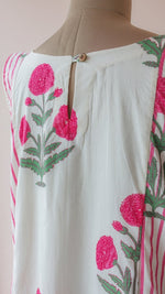 Iravati | white & Pink Stripe Marigold Block Print Cotton DressALL US WOMENmaternity and feeding
