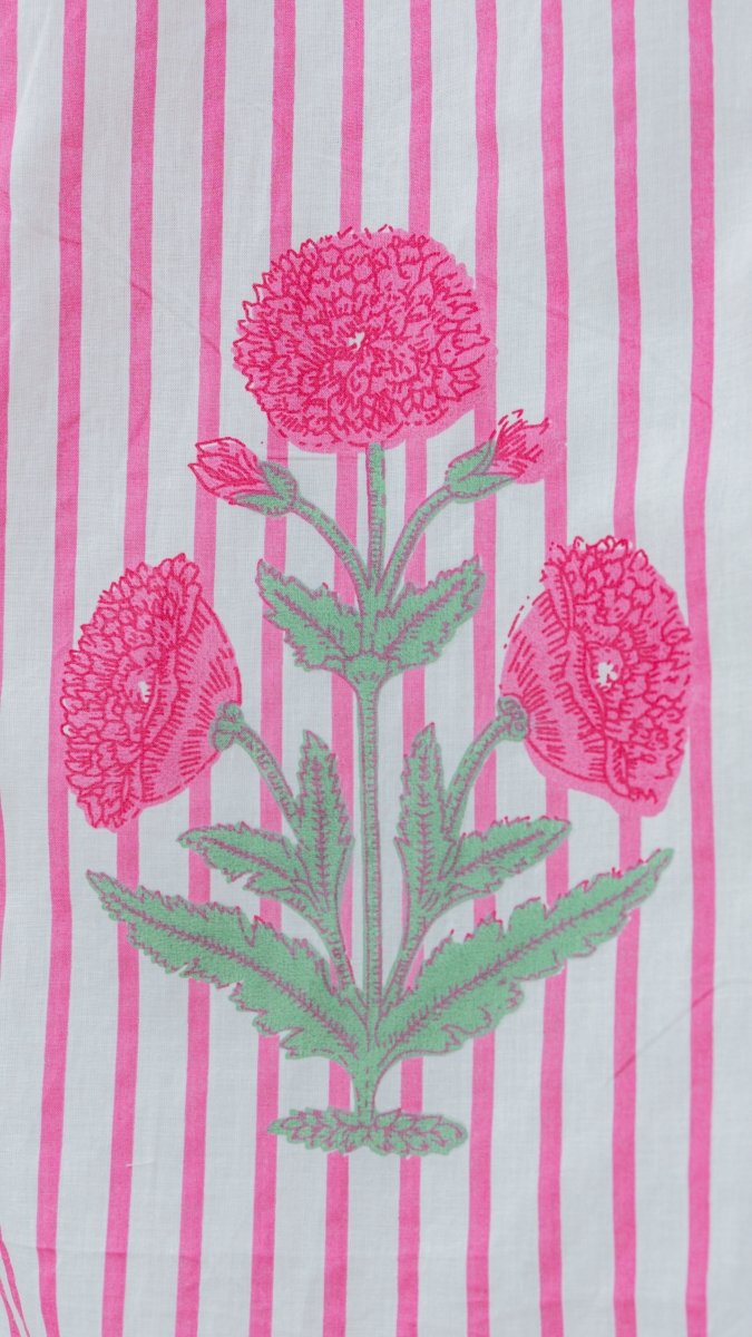 Iravati | white & Pink Stripe Marigold Block Print Cotton DressALL US WOMENmaternity and feeding