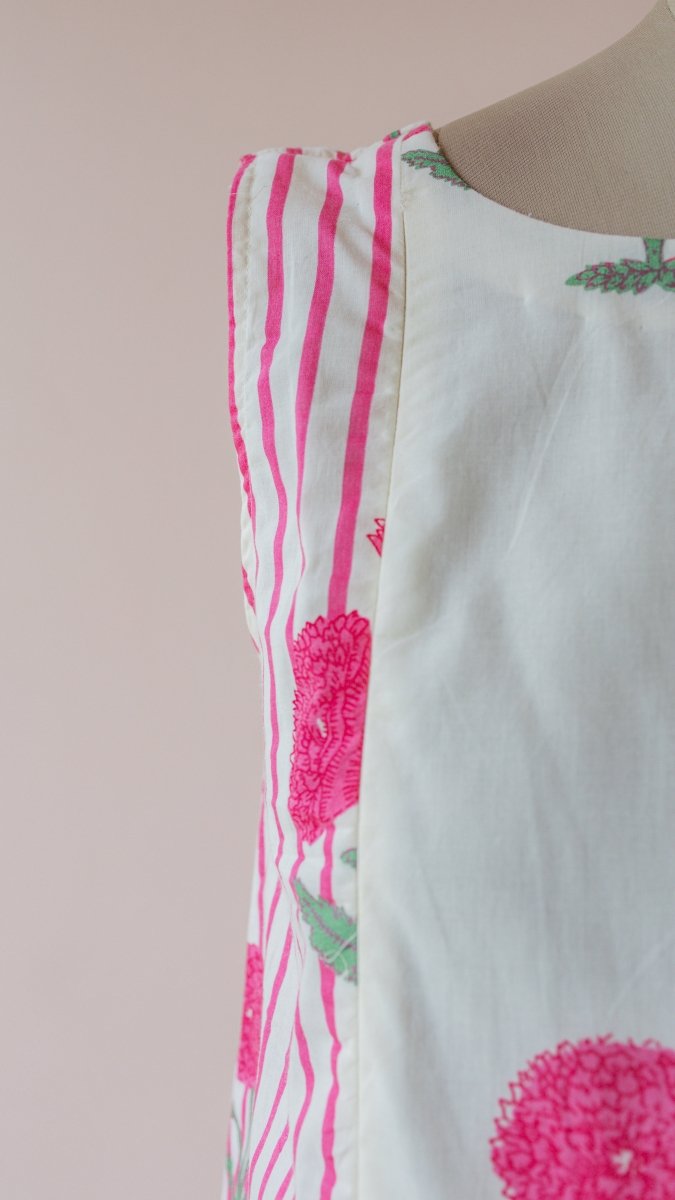 Iravati | white & Pink Stripe Marigold Block Print Cotton DressALL US WOMENmaternity and feeding