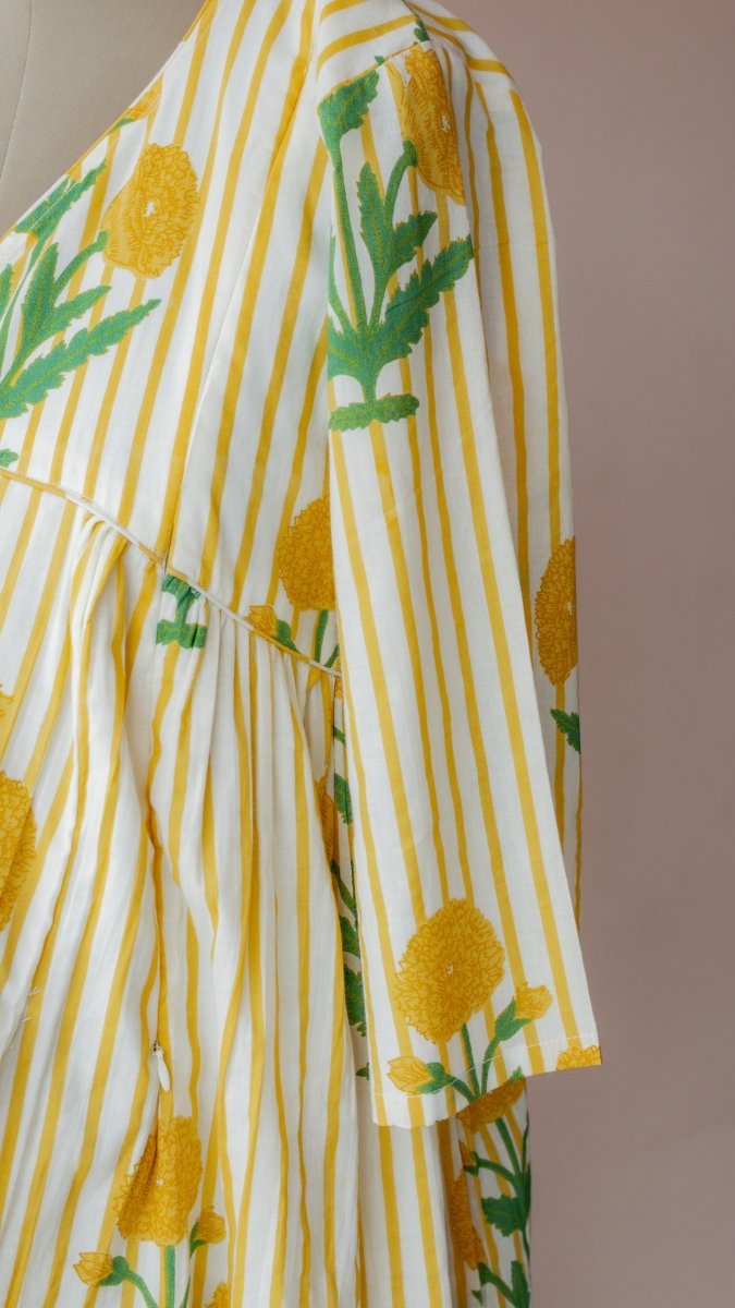 Kafi — Marigold Block Print Cotton Maternity & Nursing DressALL US WOMENmaternity and feeding