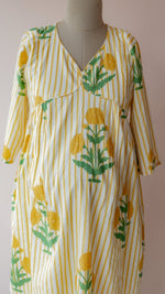 Kafi — Marigold Block Print Cotton Maternity & Nursing DressALL US WOMENmaternity and feeding