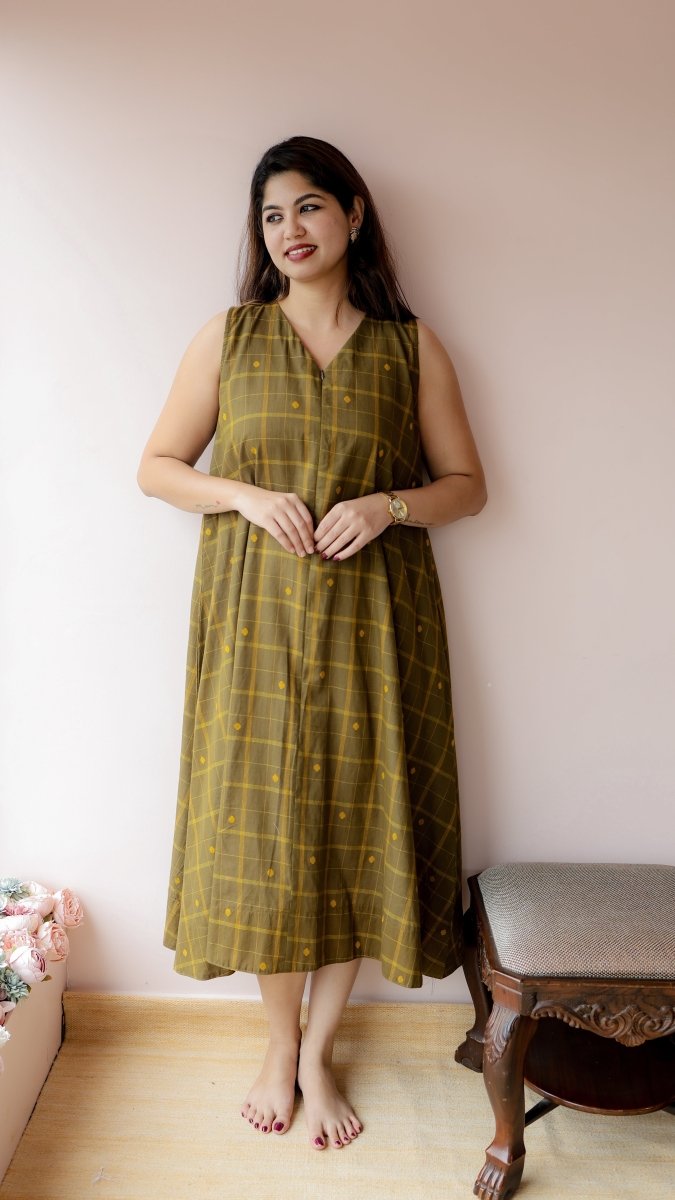Kalindi — Powerloom Check Weave Nursing DressALL US WOMENmaternity and feeding