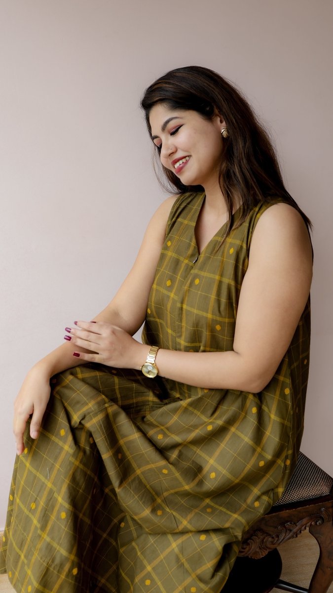Kalindi — Powerloom Check Weave Nursing DressALL US WOMENmaternity and feeding