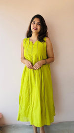 Kedar |Chartreuse south Cotton Maternity & Nursing Dress with PipingALL US WOMENmaternity and feeding