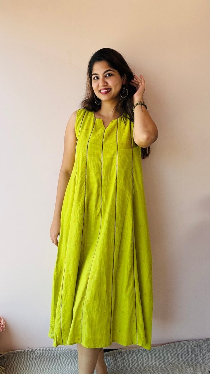 Kedar |Chartreuse south Cotton Maternity & Nursing Dress with PipingALL US WOMENmaternity and feeding