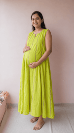 Kedar |Chartreuse south Cotton Maternity & Nursing Dress with PipingALL US WOMENmaternity and feeding