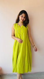 Kedar |Chartreuse south Cotton Maternity & Nursing Dress with PipingALL US WOMENmaternity and feeding