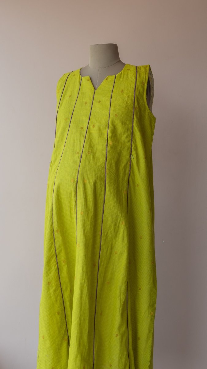 Kedar |Chartreuse south Cotton Maternity & Nursing Dress with PipingALL US WOMENmaternity and feeding