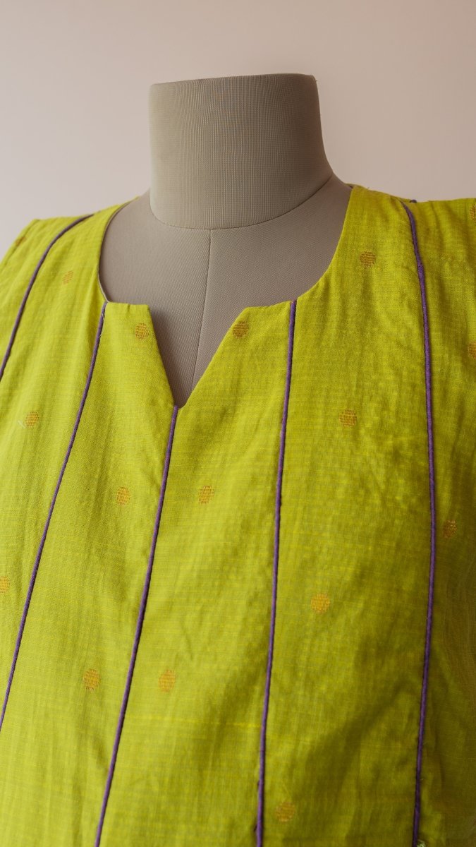 Kedar |Chartreuse south Cotton Maternity & Nursing Dress with PipingALL US WOMENmaternity and feeding