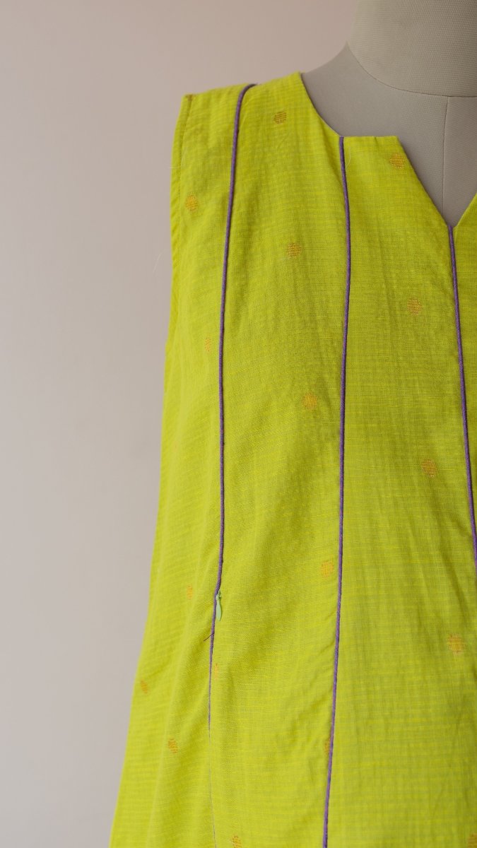Kedar |Chartreuse south Cotton Maternity & Nursing Dress with PipingALL US WOMENmaternity and feeding