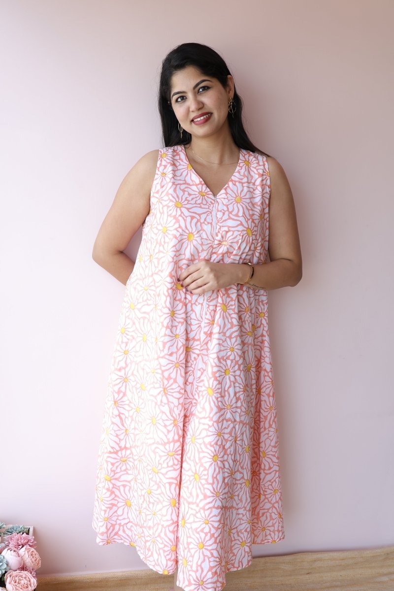 Kiran Handblock Printed Cotton Feeding - Friendly Dress | Noor coolectionALL US WOMENmaternity and feeding