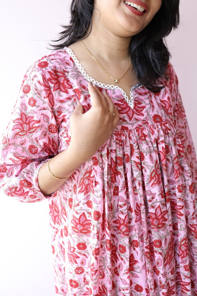 Lina Handblock Cotton Maternity & Nursing Dress | Noor collectionALL US WOMENmaternity and feeding