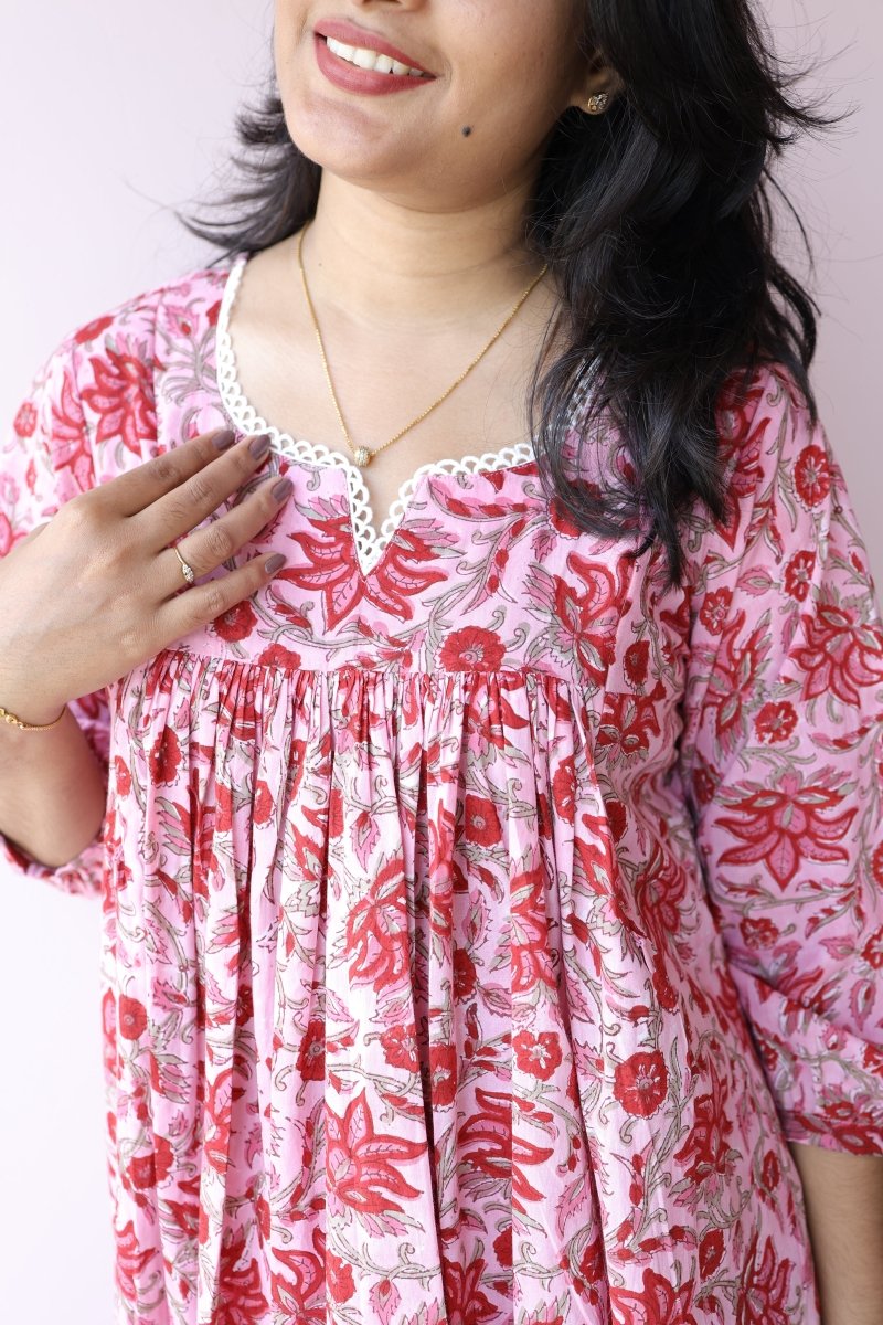 Lina Handblock Cotton Maternity & Nursing Dress | Noor collectionALL US WOMENmaternity and feeding