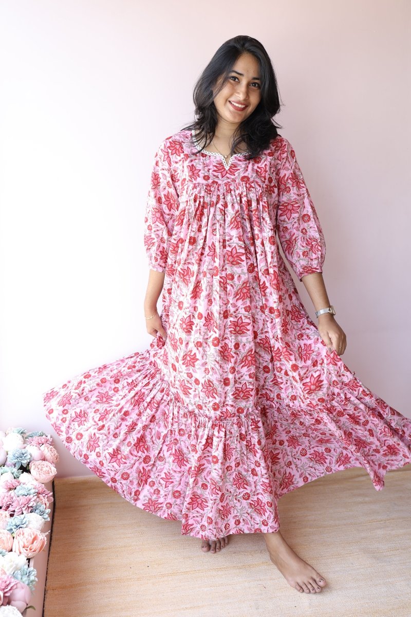 Lina Handblock Cotton Maternity & Nursing Dress | Noor collectionALL US WOMENmaternity and feeding