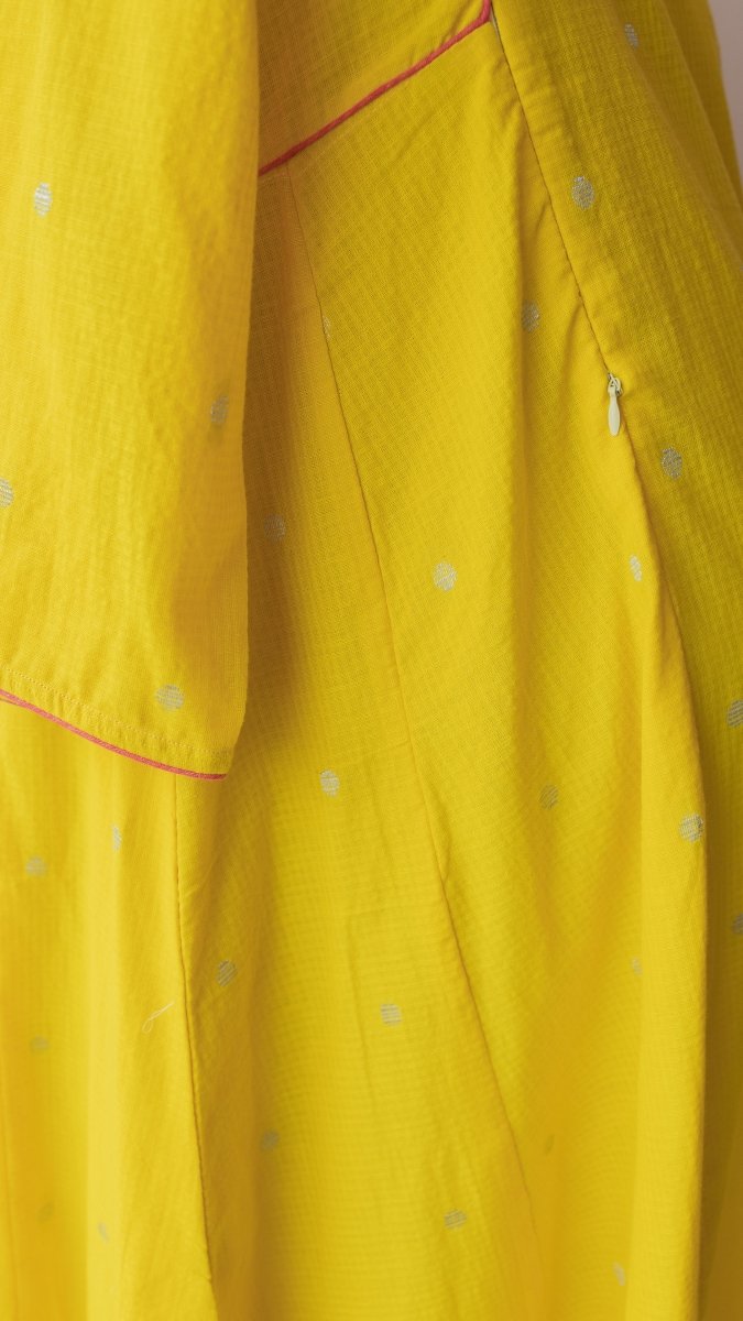 Maand — Yellow South Cotton Maternity & Nursing Dress with Pink PipingALL US WOMENmaternity and feeding