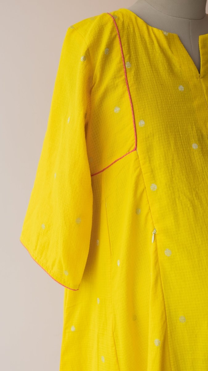 Maand — Yellow South Cotton Maternity & Nursing Dress with Pink PipingALL US WOMENmaternity and feeding