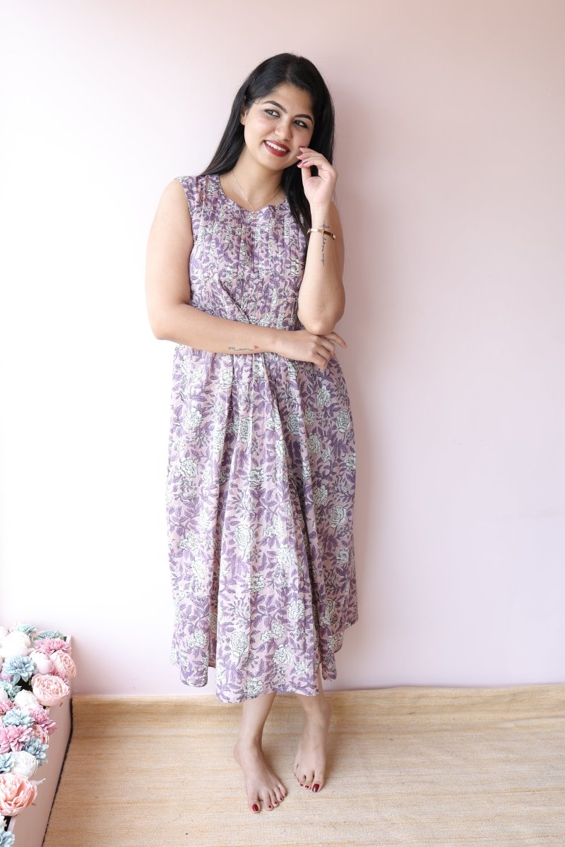 Maisha Handblock Cotton Feeding - Friendly Maternity Dress | NoorALL US WOMENmaternity and feeding