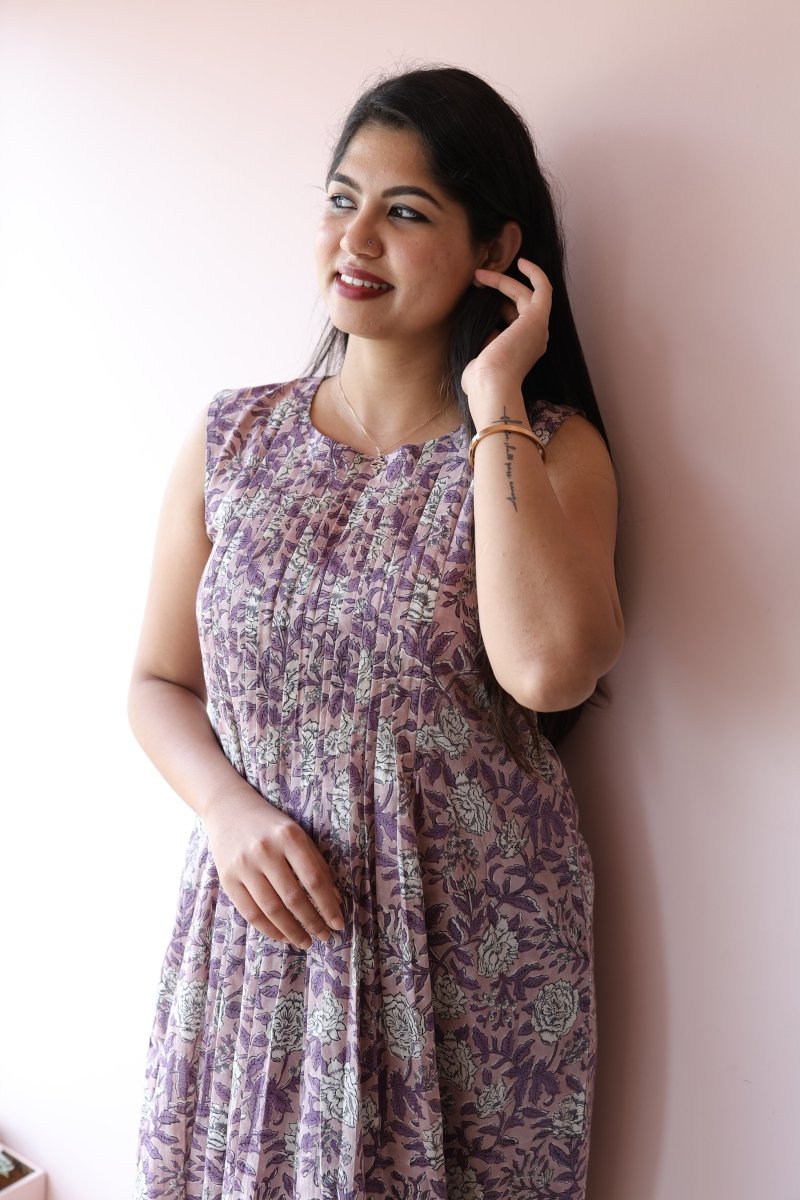 Maisha Handblock Cotton Feeding - Friendly Maternity Dress | NoorALL US WOMENmaternity and feeding