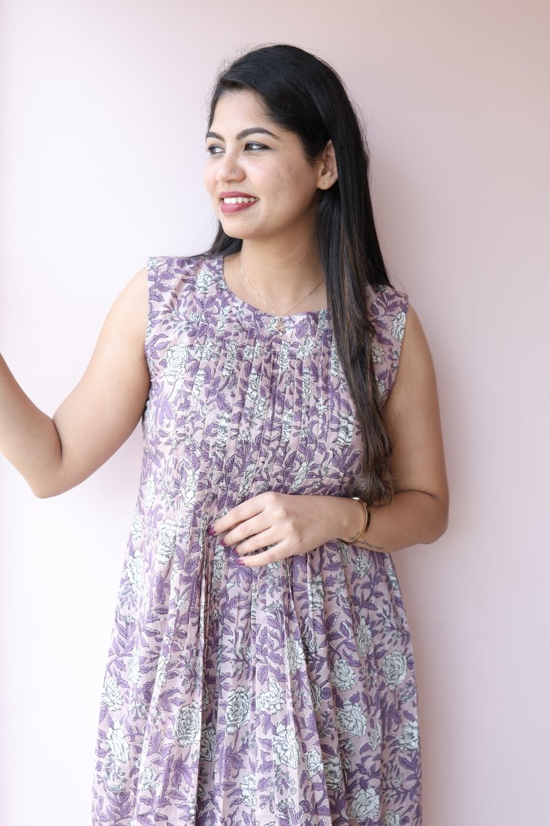 Maisha Handblock Cotton Feeding - Friendly Maternity Dress | NoorALL US WOMENmaternity and feeding