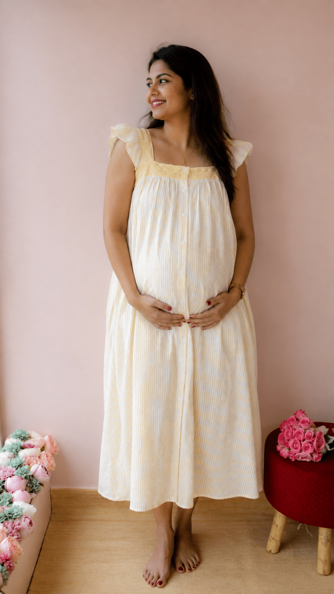 Mellow — Cotton Stripe Button-Down Recovery DressALL US WOMENmaternity and feeding