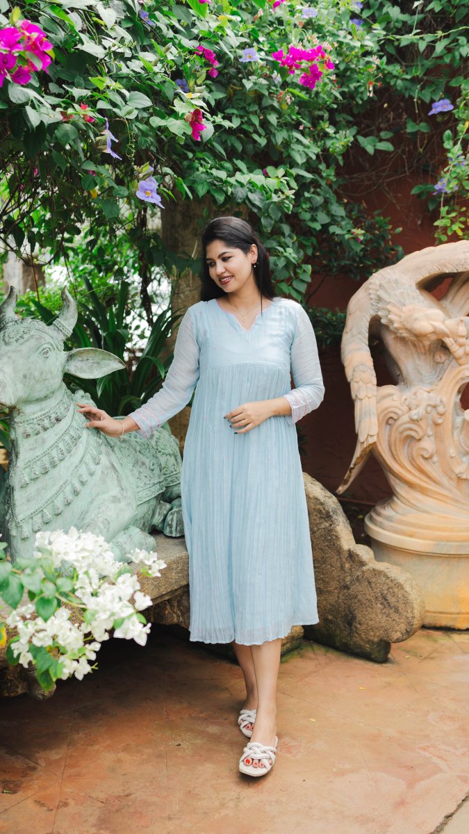 Nacre | Powder Blue Gathered Kurta | ÉLAN PremièreALL US WOMENmaternity and feeding