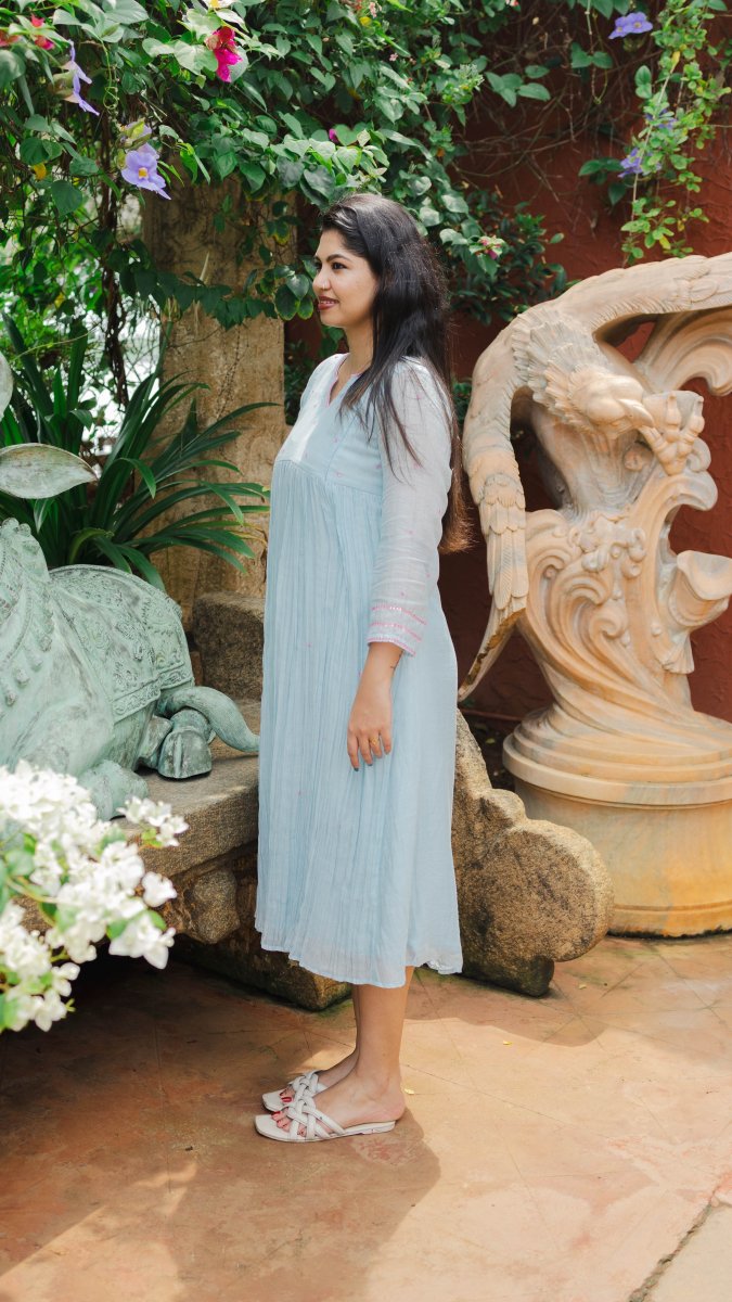 Nacre | Powder Blue Gathered Kurta | ÉLAN PremièreALL US WOMENmaternity and feeding
