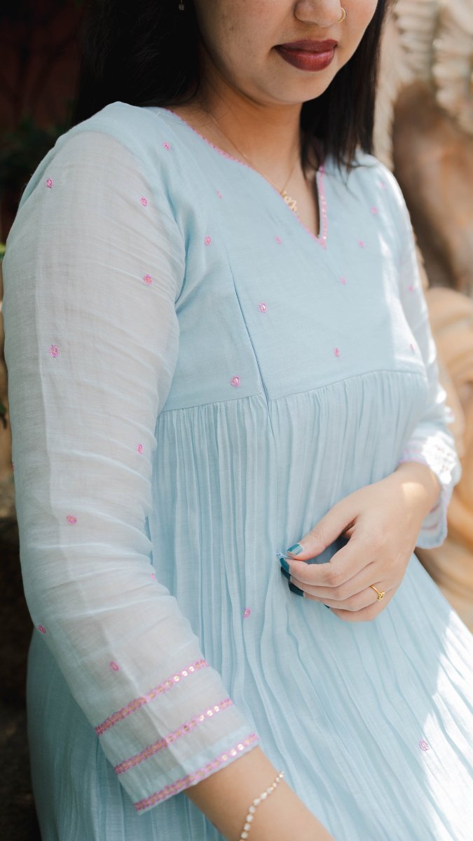 Nacre | Powder Blue Gathered Kurta | ÉLAN PremièreALL US WOMENmaternity and feeding