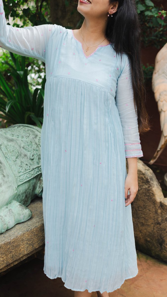 Nacre | Powder Blue Gathered Kurta | ÉLAN PremièreALL US WOMENmaternity and feeding