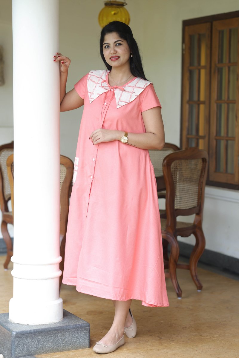 Peach cobbler| Cotton Maternity & Feeding Button - Down Dress | Hearth CollectionALL US WOMENmaternity and feeding