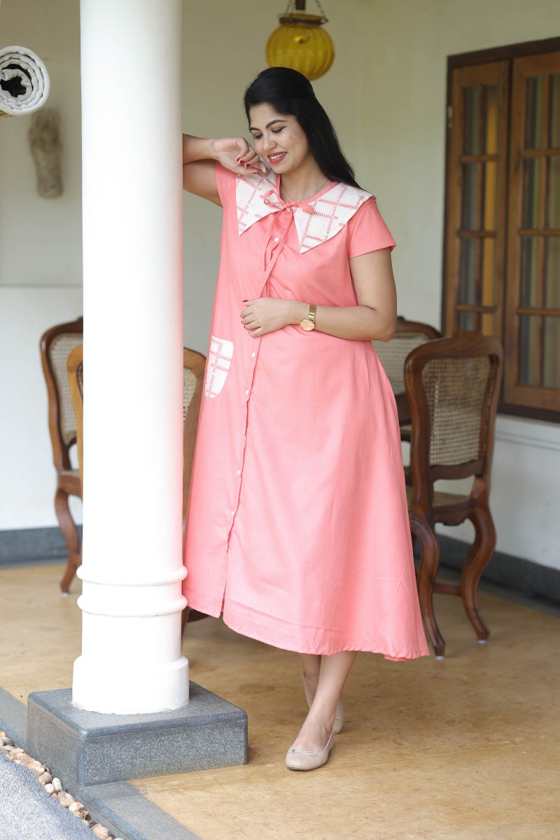 Peach cobbler| Cotton Maternity & Feeding Button - Down Dress | Hearth CollectionALL US WOMENmaternity and feeding