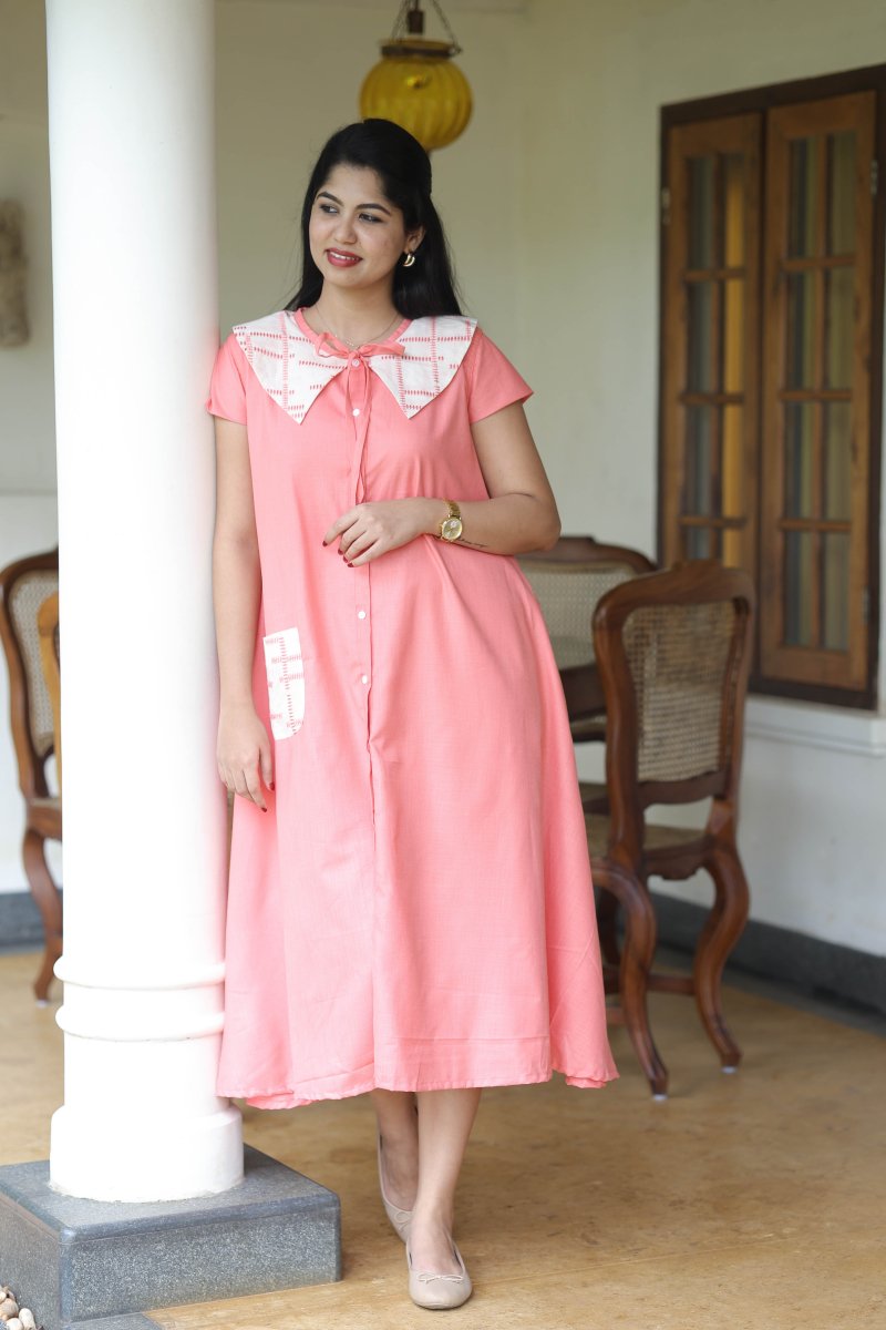 Peach cobbler| Cotton Maternity & Feeding Button - Down Dress | Hearth CollectionALL US WOMENmaternity and feeding