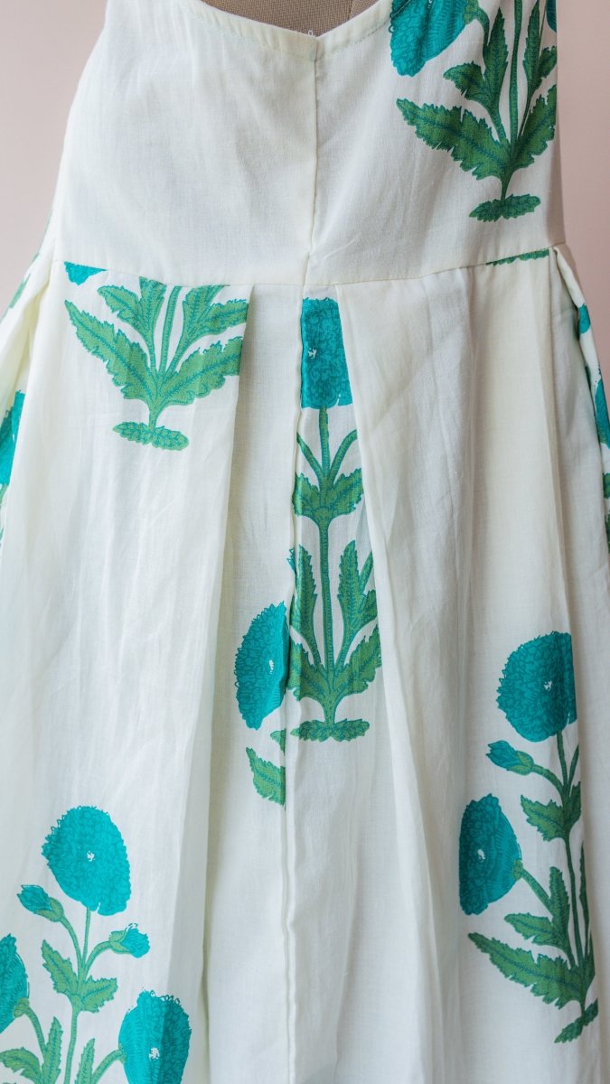 Puriya — Ivory Teal Marigold Block Print Cotton Maternity & Nursing DressALL US WOMENmaternity and feeding