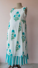 Puriya — Ivory Teal Marigold Block Print Cotton Maternity & Nursing DressALL US WOMENmaternity and feeding
