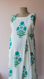 Puriya — Ivory Teal Marigold Block Print Cotton Maternity & Nursing DressALL US WOMENmaternity and feeding
