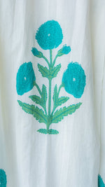 Puriya — Ivory Teal Marigold Block Print Cotton Maternity & Nursing DressALL US WOMENmaternity and feeding