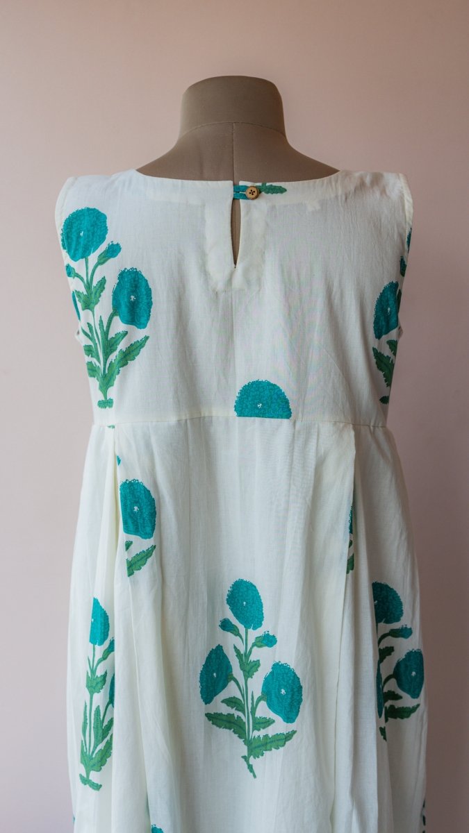 Puriya — Ivory Teal Marigold Block Print Cotton Maternity & Nursing DressALL US WOMENmaternity and feeding
