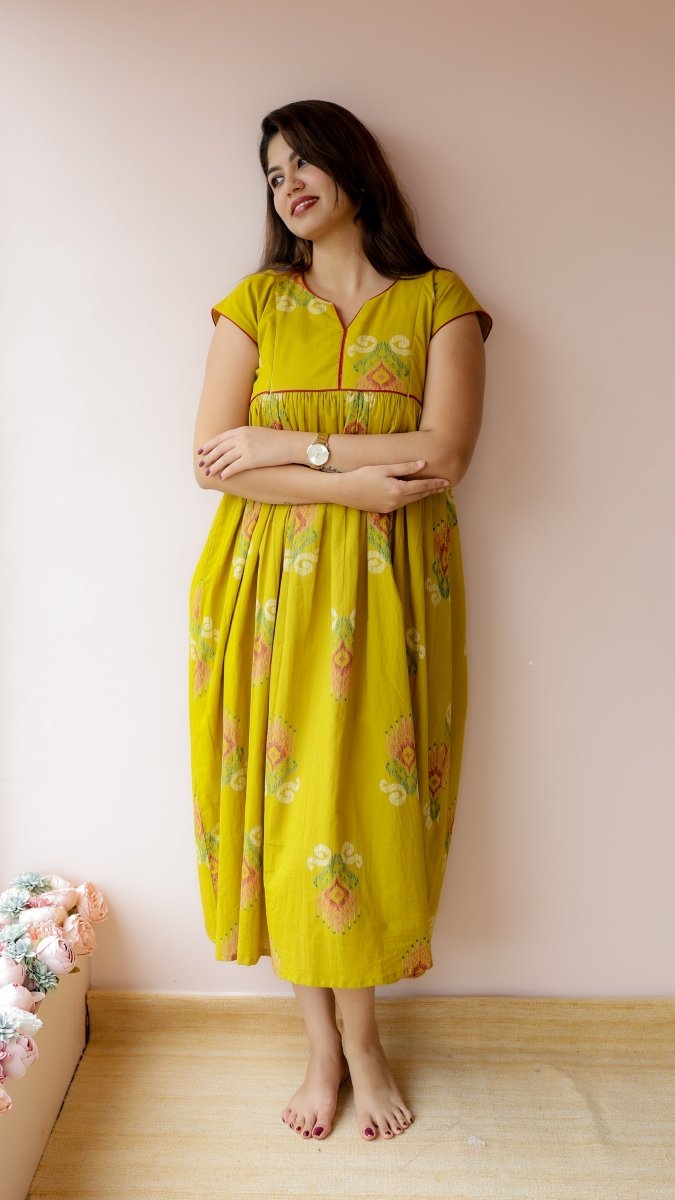 Purnima — Cotton Ikat-Print Ethnic maternity and feeding DressALL US WOMENmaternity and feeding