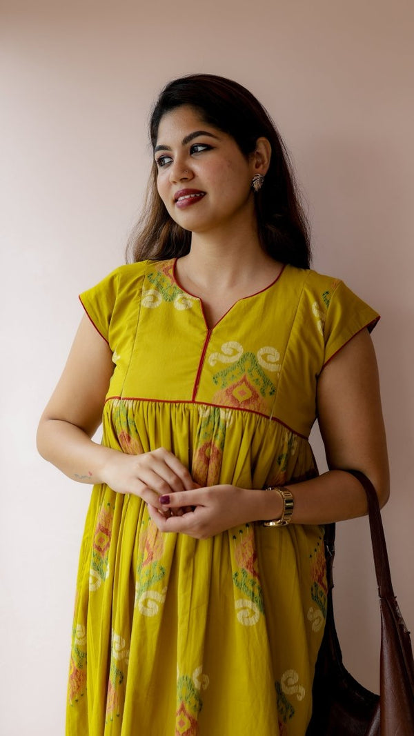 Purnima — Cotton Ikat-Print Ethnic maternity and feeding DressALL US WOMENmaternity and feeding