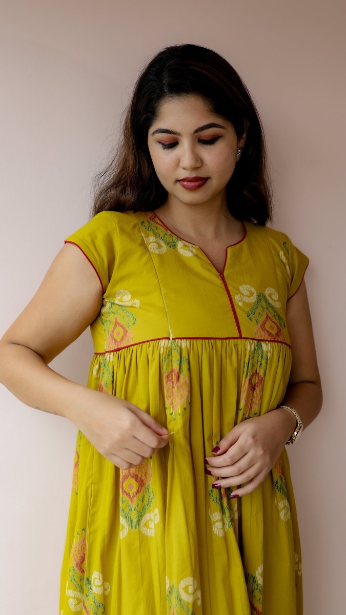 Purnima — Cotton Ikat-Print Ethnic maternity and feeding DressALL US WOMENmaternity and feeding