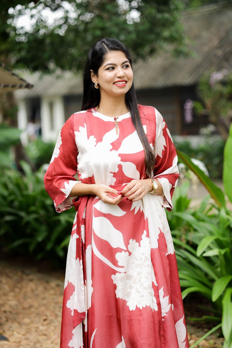 Red Velvet Bloom Premium Satin Georgette Maternity & Nursing dress | HearthALL US WOMENmaternity and feeding